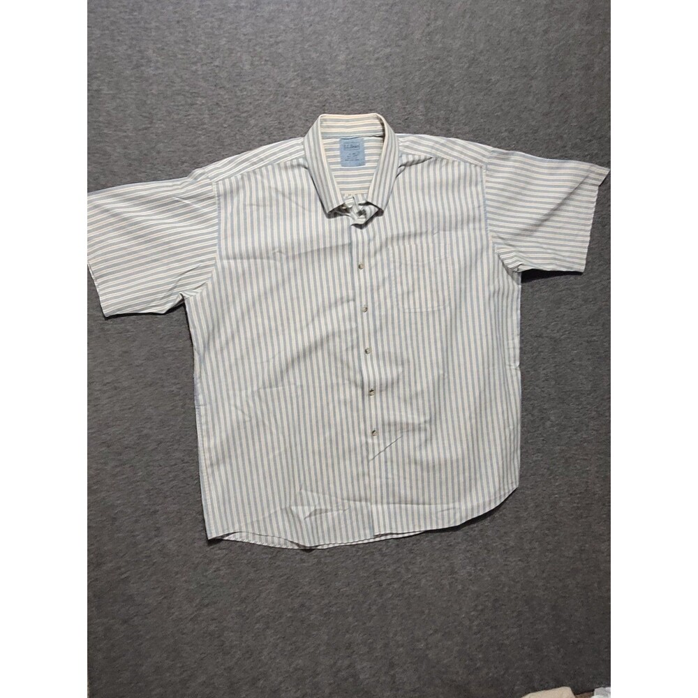 L.L. Bean XXL regular button front shirt polo short sleeve striped blue tan